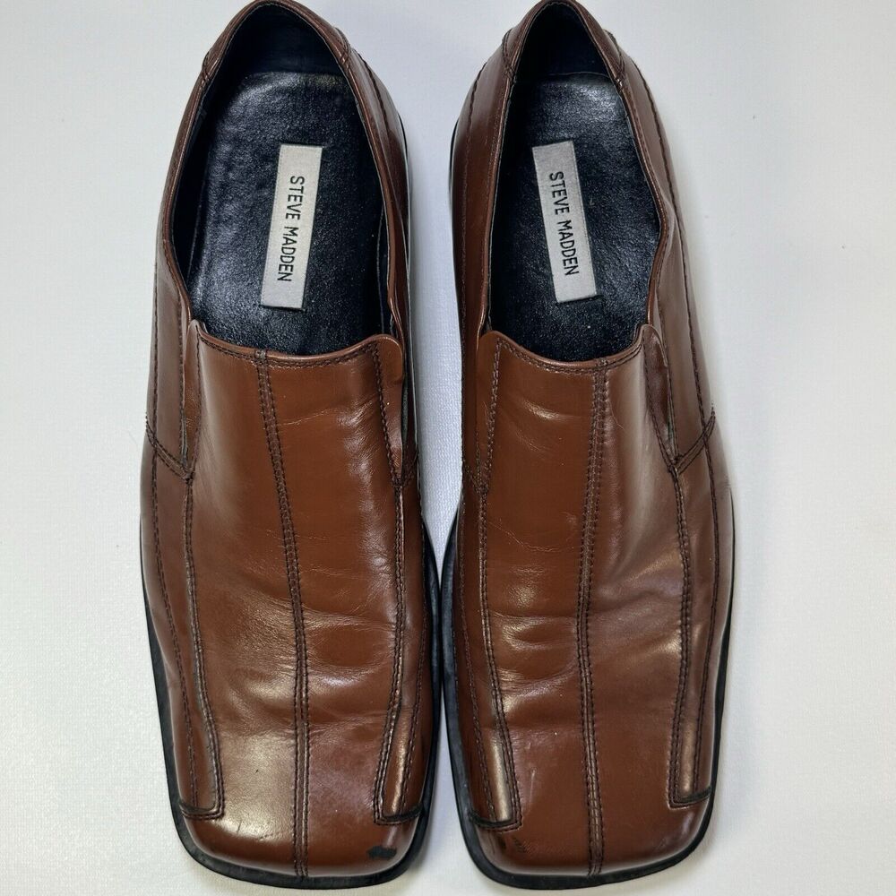 Steve Madden P Fire Mens 13‎ Loafer Shoes Brown Leather Square Toe - Picture 7 of 12